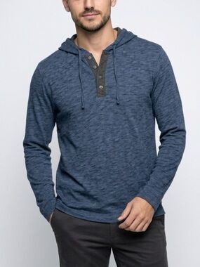 Robert Barakett Slate Blue Hooded Henley with Contrast Placket #casualhoodie #RB